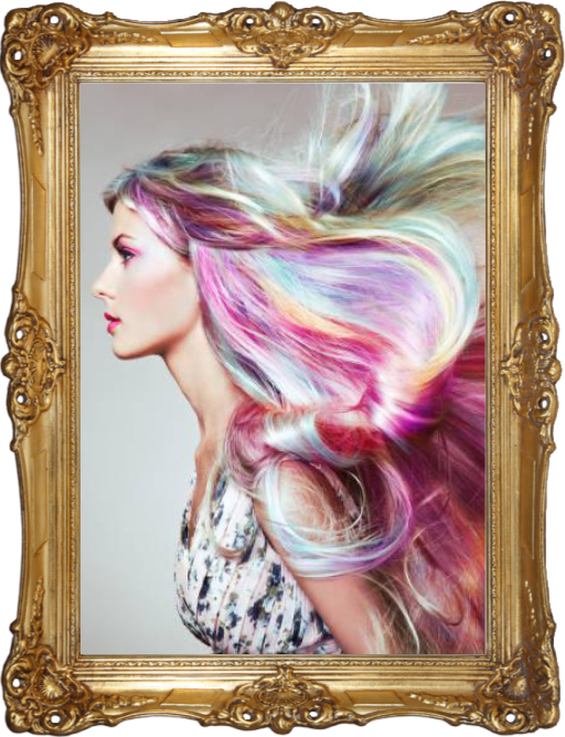 Woman with beautiful rainbow coloured long hair
